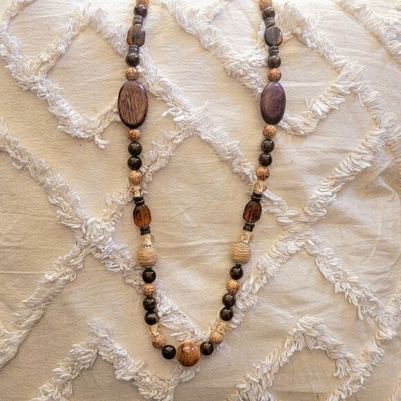 Artisan Wood, Amber & Fish Seed Agate Beaded Convertible Necklace or Bracelet - Picture 5 of 13